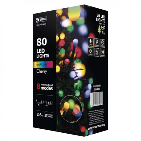 Lampki EMOS kulki XMAS multi/cherry 80LED8m ZY1453