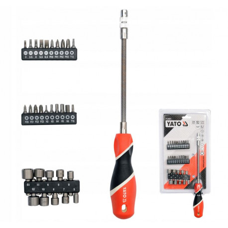 Wkrętak z wymiennymi bitami 1/4 cal giętki 31 części YT-2780 YATO