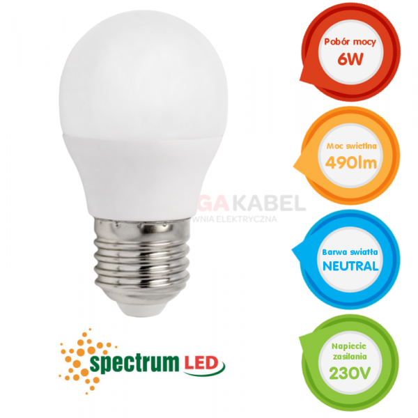 Żarówka LED E27 6W kulka 230V NW Spectrum
