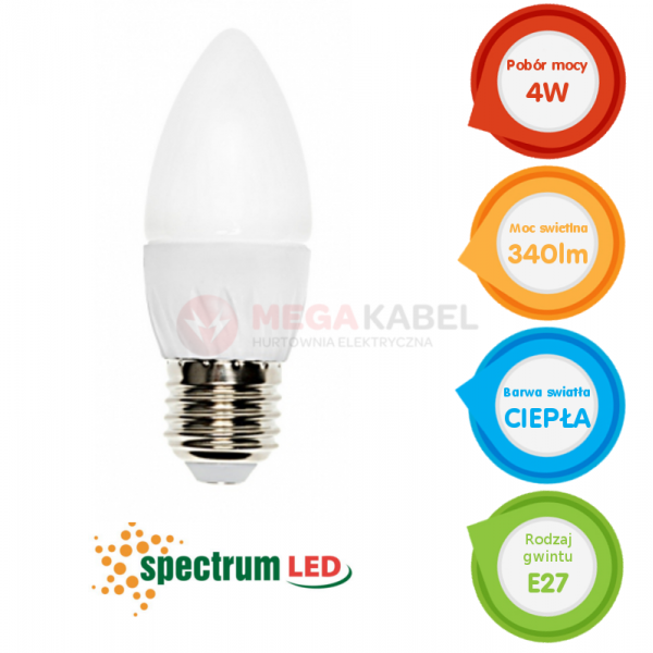 LED candle bulb E27 4W WW 230V Spectrum