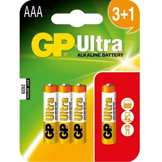 GP Ultra Alkaline AAA 1.5V LR03 battery pack of 4 GP batteries