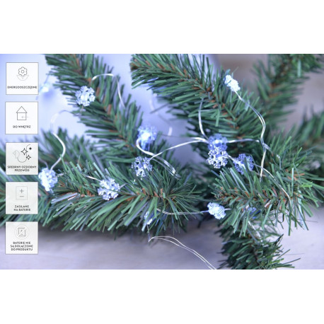 Lampki choinkowe na baterie LED 20 płatki śniegu zimne BULINEX