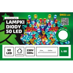 Lampki choinkowe łańcuch 50 LED biały zimny OKEJ LUX