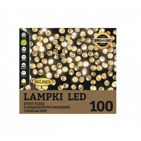 Lampki choinkowe 100 LED ciepłe + flash 9,9m 13-138 zewnętrzne Bulinex