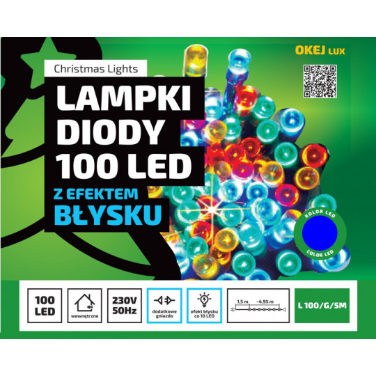 Lampki choinkowe L-100/G/5M LED niebieskie flash wewnętrzne OKEJ LUX