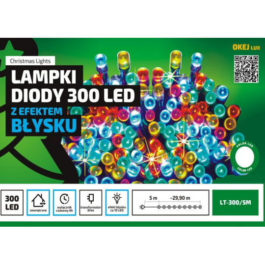 Lampki choinkowe LT-300/5M LED łańcuch niebieskie flash zewnętrzne OKEJ LUX