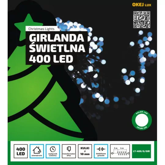 Christmas tree lights garland LT-400/G/GIR LED warm + cold outdoor OKEJ LUX