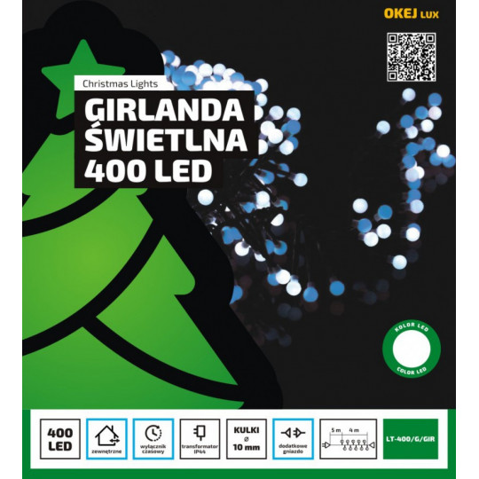 Lampki choinkowe girlanda LT-400/G/GIR LED różowy + zielony zewnętrzne OKEJ LUX