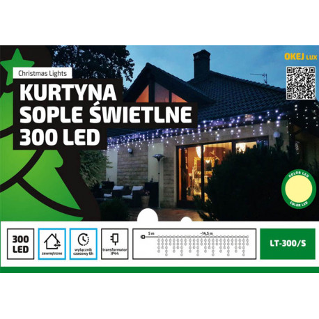 Kurtyna sople LED-300 LT-300/S ciepłe wyłącznik czasowy 14,5m zewnętrzne OKEJ LUX
