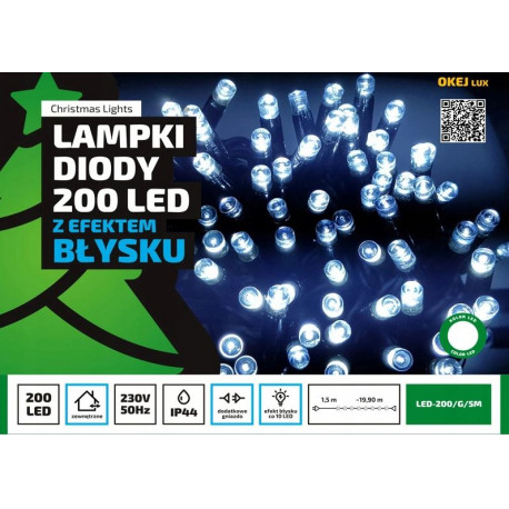 Lampki choinkowe LED 200 7,2W ciepłe z efektem flash zewnętrzne OKEJ LUX