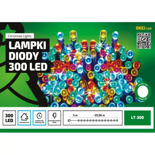 Lampki choinkowe LED LT-300/N łańcuch zew.30m time