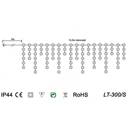 Kurtyna lampki choinkowe LED LT-300/S niebieska zewnętrzna OKEJ LUX