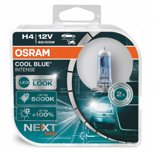 H4 12V 55W 2 pieces Cool Blue Intense NG OSRAM bulb.