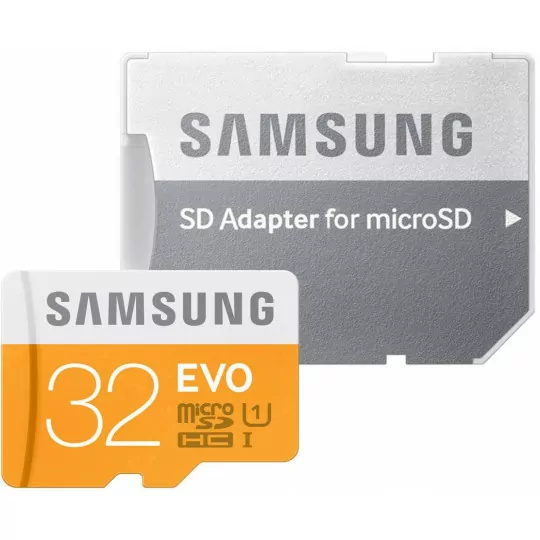 32GB microSDHC Evo memory card with Samsung adapter