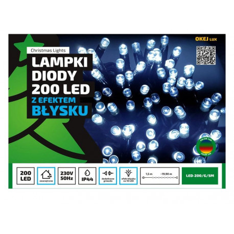 Lampki choinkowe LED200/G/5M multikolor 20m zewnętrzne FLASH OKEJ LUX