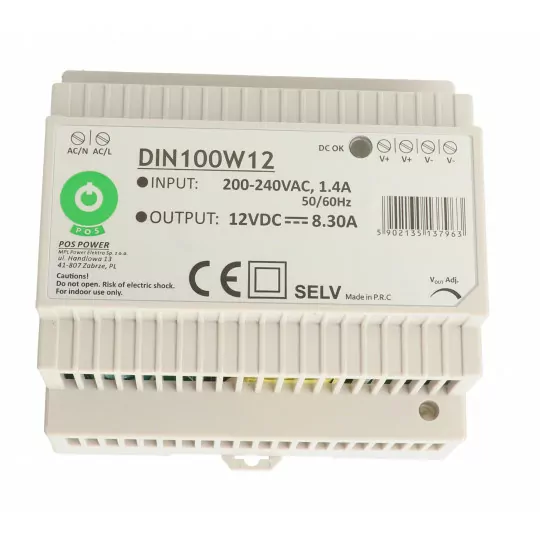 Zasilacz DIN 12V 8,3A 100W DIN100W12 POS MPL