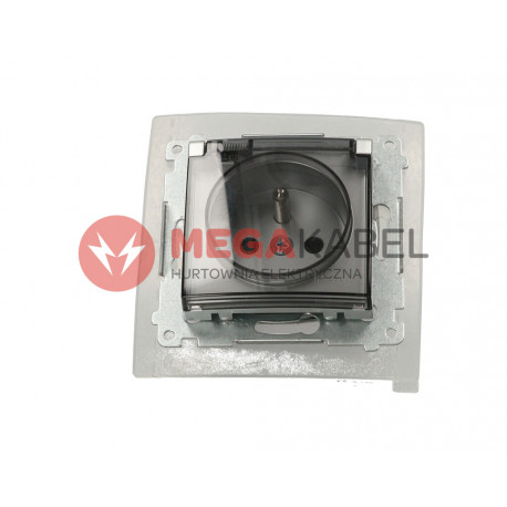 Simon54 Gniazdo wtyczkowe pojedyncze IP44 - klapka DGZ1BZ.01/43A srebrny