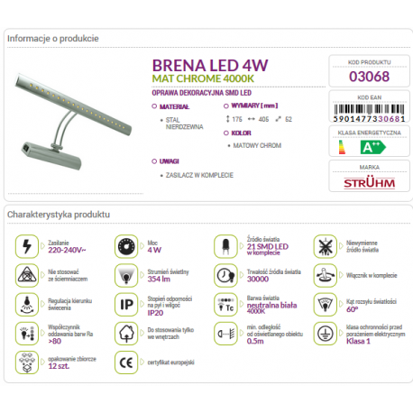 Oprawa dekoracyjna BRENA LED 4W Mat Chrome 4000K