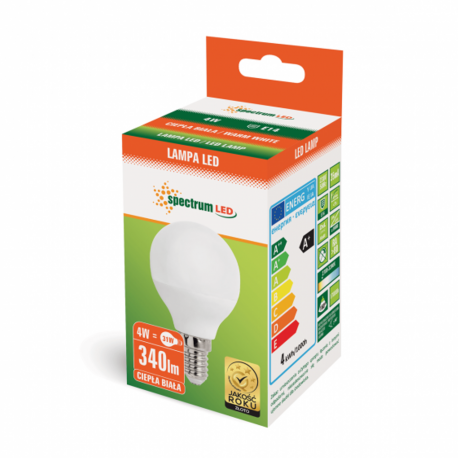 Żarówka LED kulka E14 4W 230V b.ciepła Spectrum