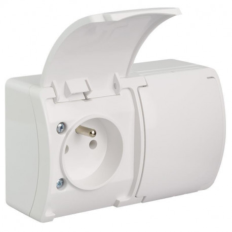 Koala gniazdo podwÓJNE 2x2P+Z natynkowe białe z klapką 162-01 VIPLAST