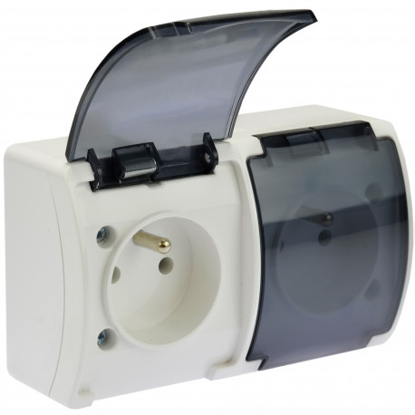 Koala gniazd podwójne 2x2P+Z natynkowe białe z klapką 162-51 VIPLAST