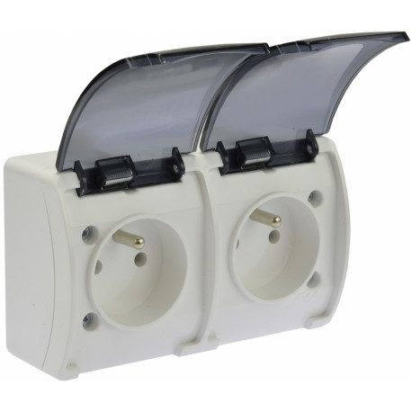 Koala gniazd podwójne 2x2P+Z natynkowe białe z klapką 162-51 VIPLAST