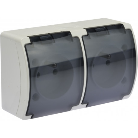 Koala gniazd podwójne 2x2P+Z natynkowe białe z klapką 162-51 VIPLAST