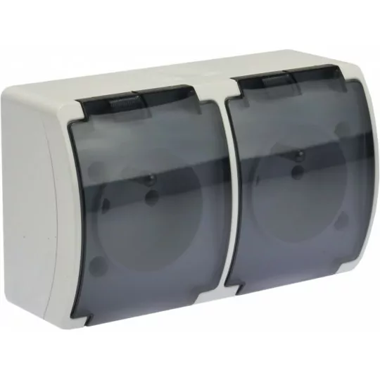 Koala double sockets 2x2P+Z surface-mounted white with flap 162-51 VIPLAST