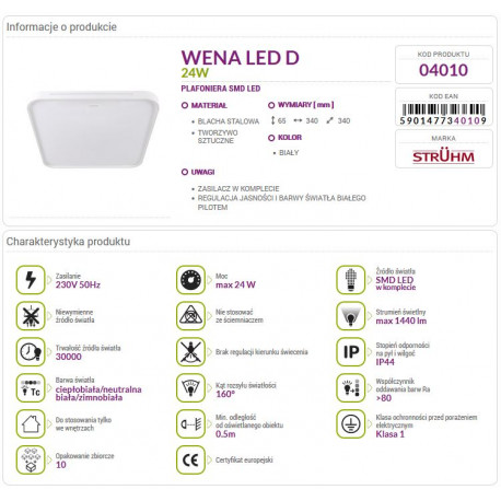 Lampa plafon WENA LED D 24W +pilot 04010 Struhm