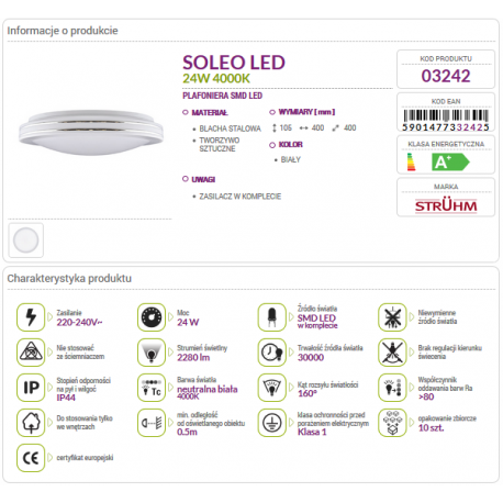 Lampa plafon SOLEO LED 24W 4000K 03242 Struhm