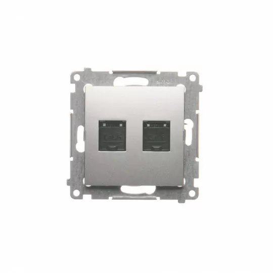 Simon54 Gniazdo komputerowe podwójne RJ45 D62.01/43 srebrny mat