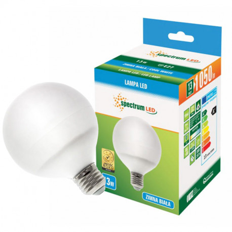 Żarówka LED GLOB E27 G95 13W 230V zimna Spectrum