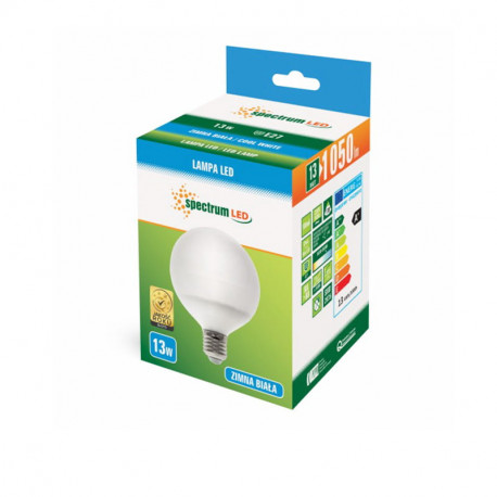 Żarówka LED GLOB E27 G95 13W 230V zimna Spectrum