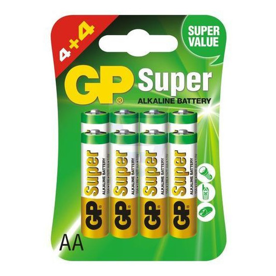 GP AA Super Alkaline LR6 battery pack of 8 pcs.