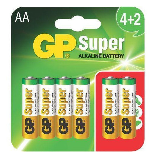 GP Super Alkaline AA 1.5V LR6 battery pack of 6 GP batteries