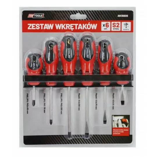 Zestaw wkrętaków S2 STEEL AW36806 6 sztuk AW TOOLS Zestaw wkrętaków S2 STEEL AW36806 6 sztuk AW TOOLS