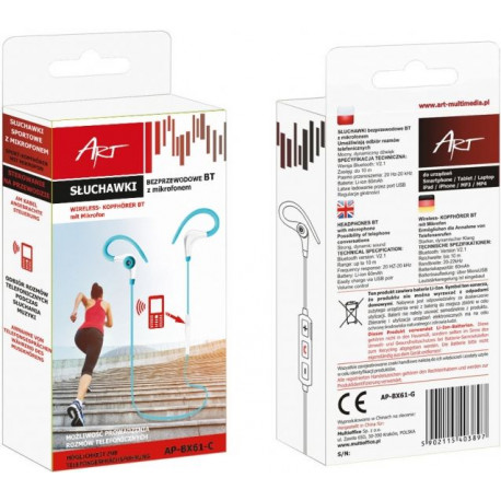 Słuchawki z mikrofonem AP-BX61-G turkusowe Sport ART