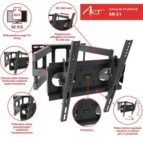 Uchwyt do TV 23-60" regulacja pion-poziom 50 kg AR-51 ART