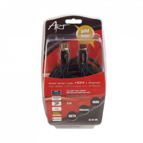Kabel HDMI 1.4 M/M HQ pozłacany 5 metrów 3D AL-01-5M ART