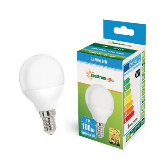 Żarówka LED kulka E14 230V 1W barwa zimna CW WOJ+14447 SPECTRUM