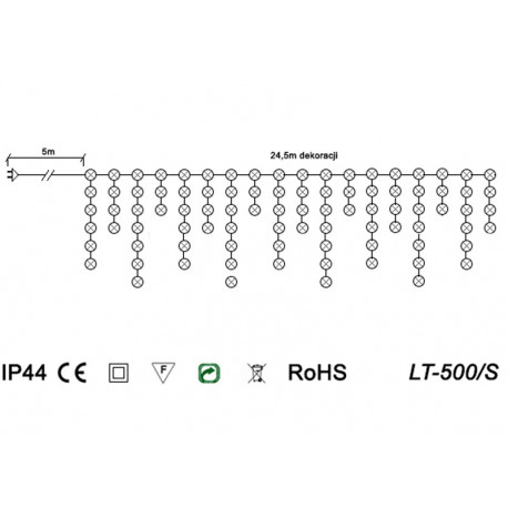 Lampki kurtyna sople LED LT-500/S/P zimne 24,5 m timer OKEJ LUX