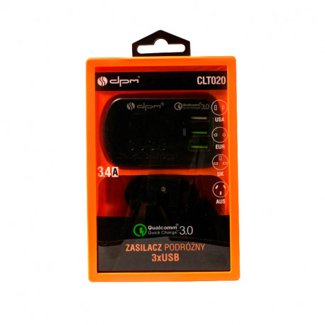 Zasilacz podróżny z ładowarką 3xUSB 3,4A CLT020