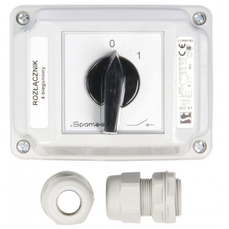 Łącznik krzywkowy 0-1 4P 25A w obudowie ŁK25R-2.8210 OB2 IP65 SPAMEL