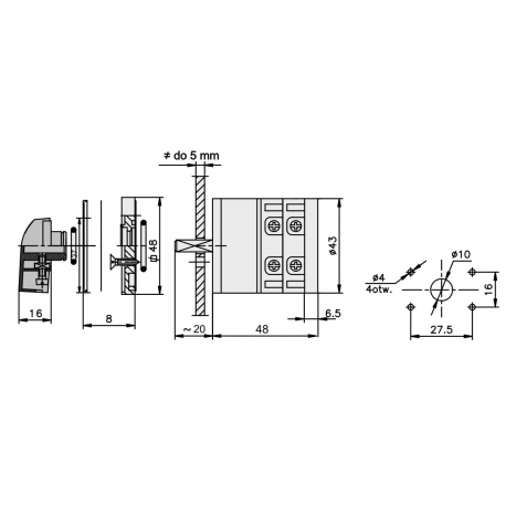 Łącznik krzywakowy 0-1 3P 12A IP65 Łuk E12-12 921201 ELEKTROMET