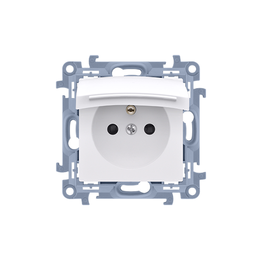 Simon10 Gniazdo z klapką z uziemieniem pazurki / wkręty CGZ1B.01/11 biały SIMON