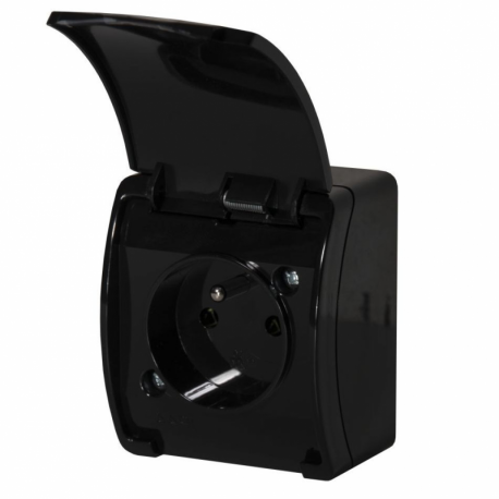 Koala gniazdo pojedyńcze 2P+Z natynkowe czarne z klapką