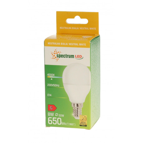 Żarówka LED kulka E14 230V 8W neutral NW SPECTRUM