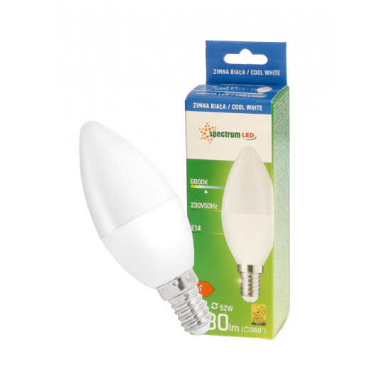 Żarówka LED E14 świecowa 8W barwa zimna WOJ+14222_8W SPECTRUM