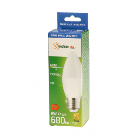 Żarówka LED E27 świecowa 8W CW zimna Spectrum