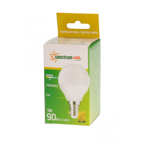 Żarówka LED kulka E14 230V 1W neutral NW SPECTRUM